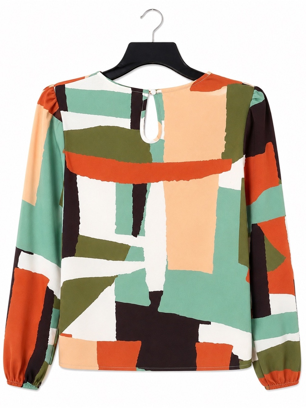 SHEIN Artsy Abstract Geometric Earth Tone Long Sleeve Blouse XL - Picture 3 of 11